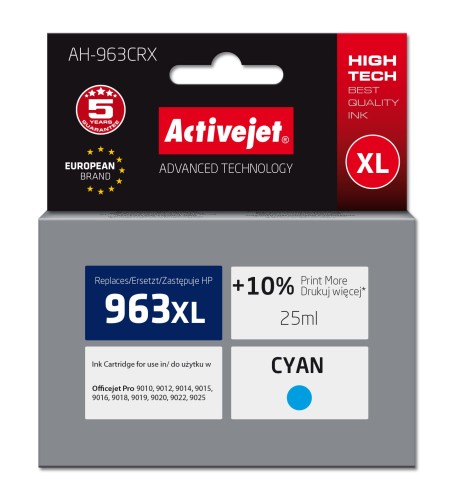 Tusz Activejet AH-963CRX (zamiennik HP 963XL 3JA27AE; Premium; 1760 stron; niebieski) - 1130349