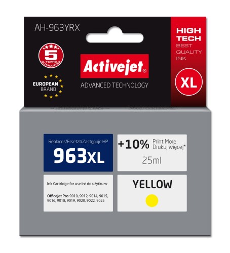 Tusz Activejet AH-963YRX (zamiennik HP 963XL 3JA29AE; Premium; 1760 stron; żółty) - 1130351