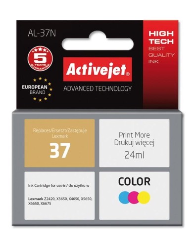 Tusz Activejet AL-37N (zamiennik Lexmark 37XL 18C2180E; Supreme; 24 ml; kolor) - 802490