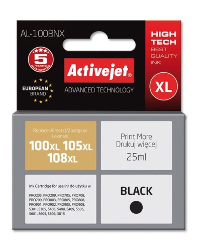 Tusz Activejet AL-100BNX (zamiennik Lexmark 100XL/105XL/108XL 14N1068E; Supreme; 25 ml; czarny) - 802476