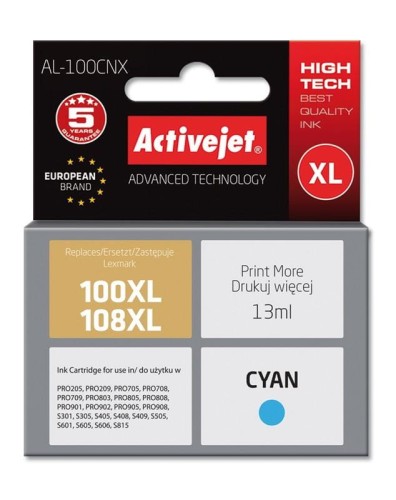 Tusz Activejet AL-100CNX (zamiennik Lexmark 100XL/108XL 14N1069E; Supreme; 13 ml; niebieski) - 802479