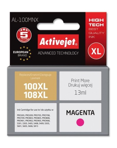 Tusz Activejet AL-100MNX (zamiennik Lexmark 100XL/108XL 14N1070E; Supreme; 13 ml; czerwony) - 802477