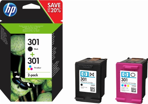 Tusz HP zestaw HP 301+HP 301, HP301+HP301=N9J72AE, zawiera czarny i kolor, CH561EE+CH562EE, zastąpił CR340EE, J3M81AE - 1130462