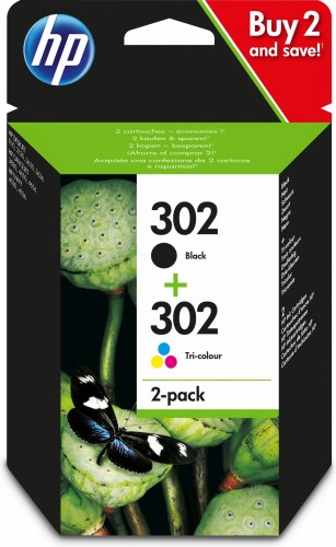 Tusz HP zestaw HP 302+HP 302, HP302+HP302=X4D37AE, zawiera czarny i kolor, F6U66AE+F6U65AE - 1130496