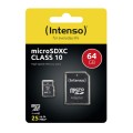 Intenso MicroSDXC - Karta pamięci 64 GB Class 10 12/20 MB/s z adapterem - 1184939