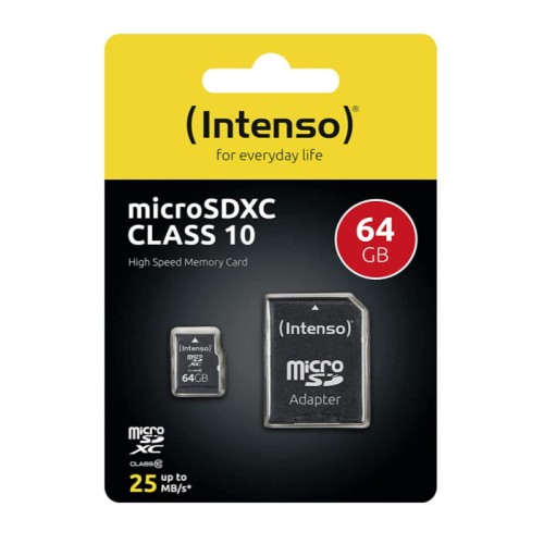 Intenso MicroSDXC - Karta pamięci 64 GB Class 10 12/20 MB/s z adapterem - 1173114