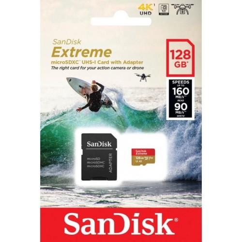 Karta pamięci MicroSDXC SanDisk EXTREME 128GB 160/90 MB/s A2 C10 V30 UHS-I U3 ActionCam - 690512