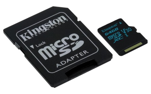 Kingston 64GB microSDXC Canvas Go 90R/45W U3 UHS-I V30 Card + SD Adapter - 528828
