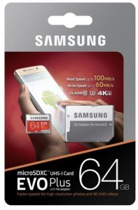 Karta pamięci Samsung EVO+ micro SDXC 64GB (100/60 MB/s) Class 10 UHS-I + adapter SD MB-MC64GA/EU