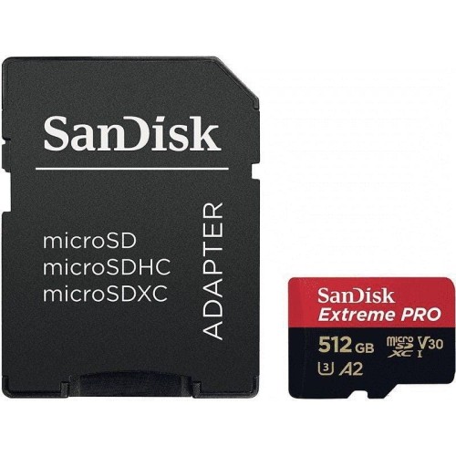 Karta pamięci microSDXC SanDisk EXTREME PRO 512GB 170/90 MB/s A2 C10 V30 UHS-I U3 + adapter - 627103