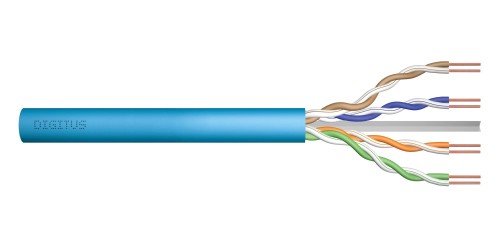 Kabel teleinformatyczny instalacyjny DIGITUS kat.6A, U/UTP, B2ca, drut, AWG 23/1, LSOH, 500m, niebieski, szpula - 980967