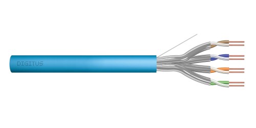 Kabel teleinformatyczny instalacyjny DIGITUS kat.6A, U/FTP, Dca, drut, AWG 23/1, LSOH, 50m, niebieski, ofoliowany - 980927