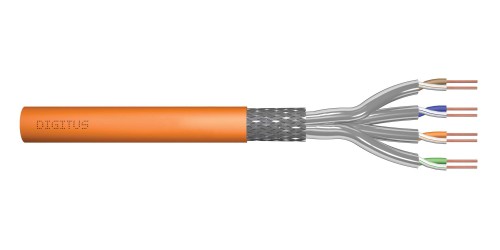 Kabel teleinformatyczny instalacyjny DIGITUS kat.7, S/FTP, Dca, drut, AWG 23/1, LSOH, 50m, pomarańczowy, ofoliowany - 980932