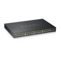 GS1920-48HPv2, 52 Port Smart Managed PoE Switch 48x Gigabit Copper PoE and 4x Gigabit dual pers., hybird mode, standalone or NebulaFlex Cloud, 375 Watt PoE - 744397