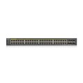 GS1920-48HPv2, 52 Port Smart Managed PoE Switch 48x Gigabit Copper PoE and 4x Gigabit dual pers., hybird mode, standalone or NebulaFlex Cloud, 375 Watt PoE - 744398