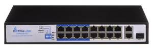 Extralink Switch PoE VIRTUS V3 16x 100Mb/s PoE/PoE+, 2x Gigabit RJ45 + 1x SFP, 150W