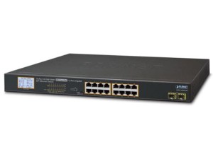 Switch niezarządzalny Planet GSW-1820VHP 16-Port PoE 1000T + 2-Port Gigabit SFP LCD