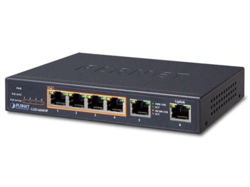 Switch niezarządzalny Planet GSD-604HP 4-Port PoE+ 1000Base-T + 2-Port 1000Base-T - 980588