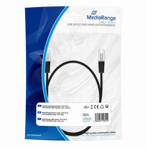Kabel sieciowy UTP MediaRange MRCS119 UTP CAT 6, RJ45/RJ45, 1m czarny - 982417