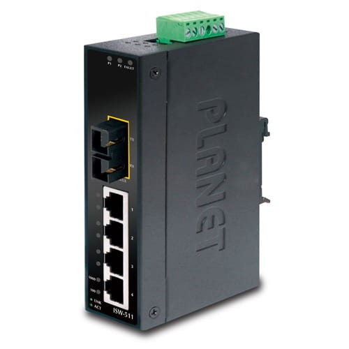 Switch niezarządzalny Planet ISW-511 4-Port 100Base-TX + 1-Port 100Base-FX przemysłowy DIN Rail - 911539