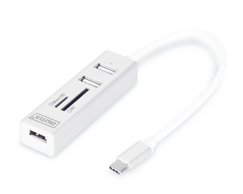 HUB/Koncentrator DIGITUS 3-portowy OTG USB Typ C czytnik kart SD/Micro SD USB 2.0 - 965300