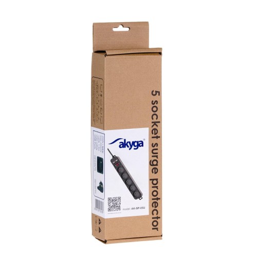 Listwa zasilająca przeciwprzepięciowa Akyga AK-SP-05U 5 gniazd, 2 x USB 5V,wyłącznik, 1.5m - 975199