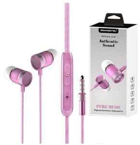 SOMOSTEL SŁUCHAWKI CS03 JACK 3.5MM METALOWE KOMORY DZWIĘKOWE AUTHENTIC BASS+MIKROFON CS03 PINK