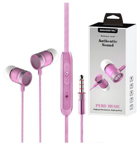 SOMOSTEL SŁUCHAWKI CS03 JACK 3.5MM METALOWE KOMORY DZWIĘKOWE AUTHENTIC BASS+MIKROFON CS03 PINK - 1011429