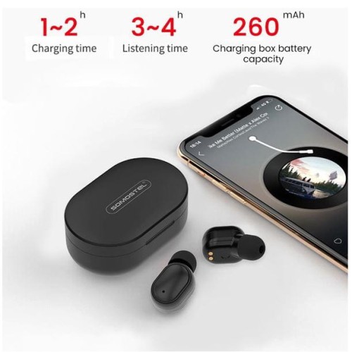 SOMOSTEL SŁUCHAWKI DOUSZNE BLUETOOTH HI FIDELITY SOUND+POWER BANK 260MAH J18 CZARNE - 1163482