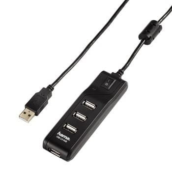 Hub USB Hama 1:4 4xUSB 2.0 z funkcją wł/wył. czarny - 965826