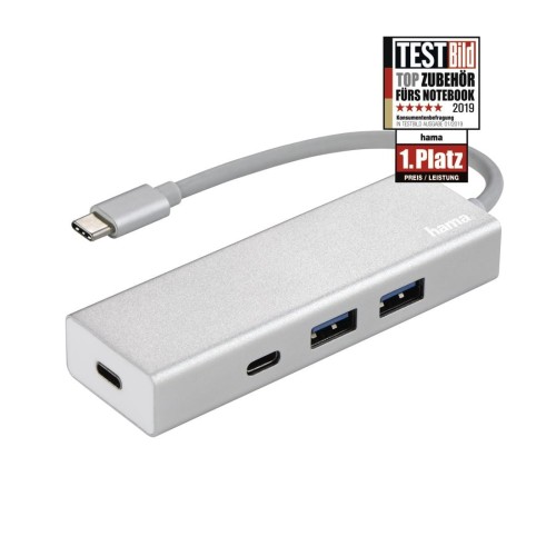 HUB USB 1:4 Hama 3.1 Typ C, srebrny - 965829