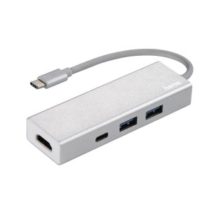 HUB USB 1:3 Hama 3.1 Typ C + HDMI Aluminiowy, srebrny