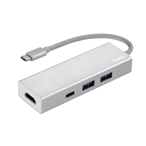 HUB USB 1:3 Hama 3.1 Typ C + HDMI Aluminiowy, srebrny - 965830