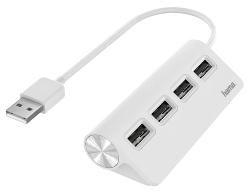 Hub USB 2.0 Hama USB-A - 4x USB-A biały - 965835