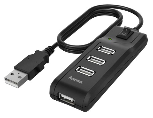 Hub USB 2.0 Hama USB-A - 4x USB-A z włącznikiem czarny - 965836