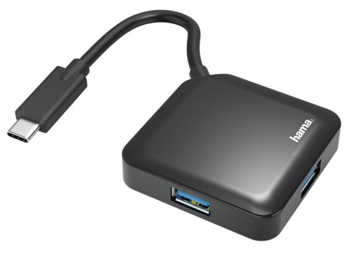 Hub USB 3.0 Hama USB-C - 4x USB-A czarny - 965837
