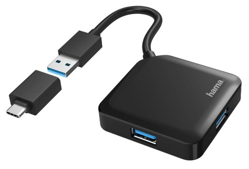 Hub USB 3.0 Hama 4x USB-A + adapter USB-C czarny - 965846