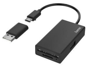 HUB USB 2.0 Hama 1x USB-A + czytnik kart SD/MicroSD czarny