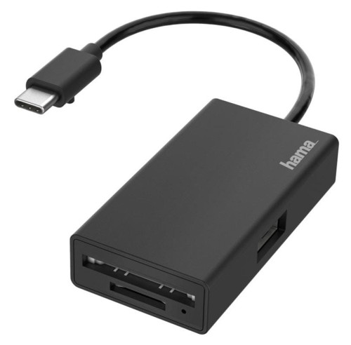 Hub USB 2.0  Hama USB-C 1x USB-A + czytnik kart SD/MicroSD czarny - 965851