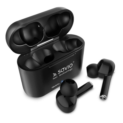 Słuchawki z mikrofonem Savio TWS-08 PRO Powerbank bezprzewodowe Bluetooth 5.0 czarne - 1010751
