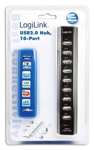 Hub USB LogiLink UA0096 10xUSB 2.0 aktywny czarny - 670552