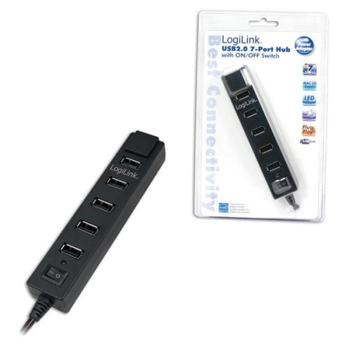 Hub USB LogiLink UA0124 7xUSB 2.0, wyłącznik ON/OFF czarny - 670549