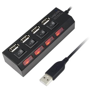 Hub USB LogiLink UA0128 4xUSB 2.0, wyłącznik ON/OFF czarny