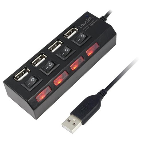 Hub USB LogiLink UA0128 4xUSB 2.0, wyłącznik ON/OFF czarny - 670550