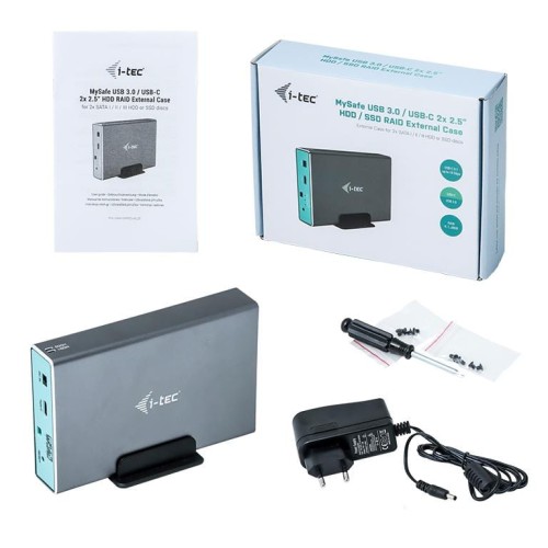 i-tec MYSAFE USB-C 3.1 Gen.2/USB 3.0, Zewnętrzna obudowa na 2x dysk 2,5'' z RAID - 527585