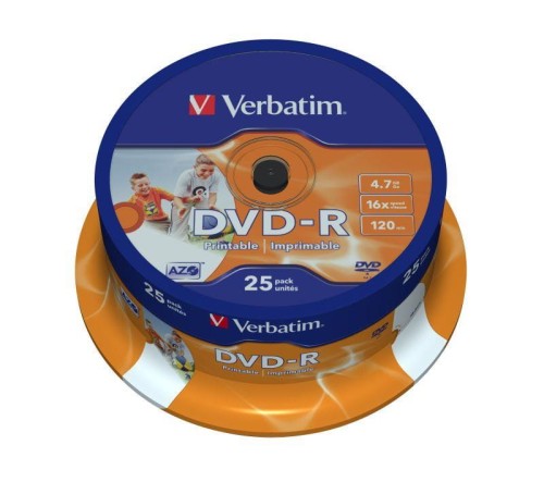 DVD-R Verbatim 16x 4.7GB (Cake 25) WIDE PRINTABLE - 619832