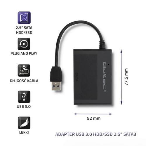 Obudowa Qoltec na dysk HDD/SSD 2.5" SATA3 | USB 3.0 | Czarna - 618531