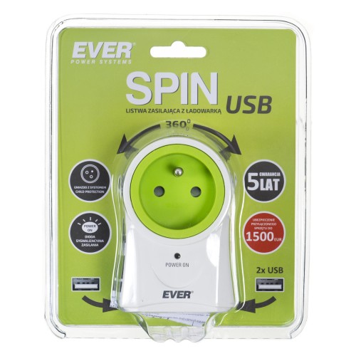 Listwa zasilająca Ever SPIN USB - 752332