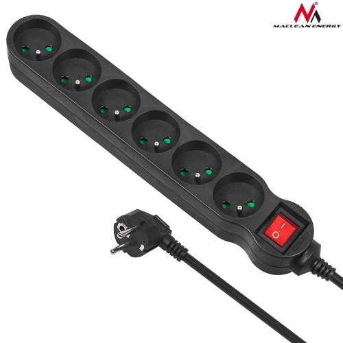 Listwa zasilająca przedłużacz Maclean MCE188 6 gniazd z wyłącznikiem czarna 5m 2300W - 975335