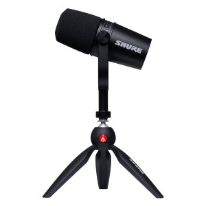 Shure MV7-K-BNDL - Mikrofon lektorski/wokalny ze złączem XLR/USB-C Czarny + statyw biurkowy